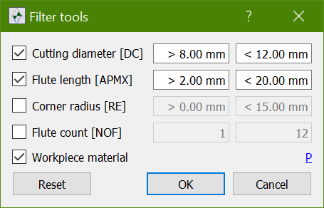 Tool Selection Filter