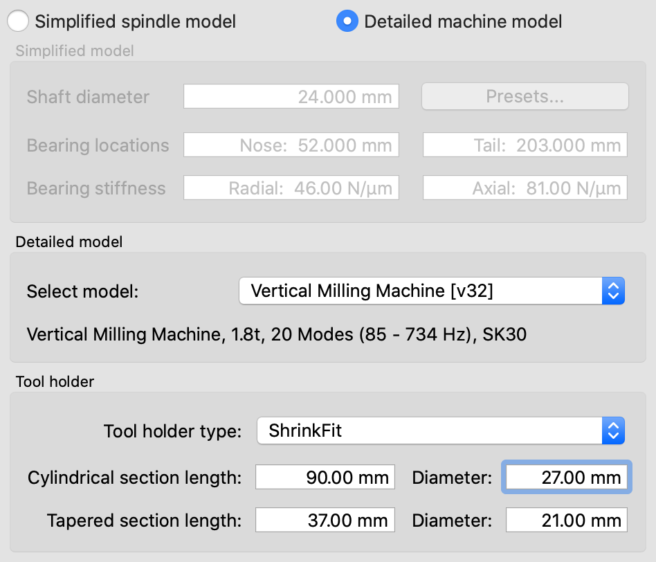 Detailed model UI