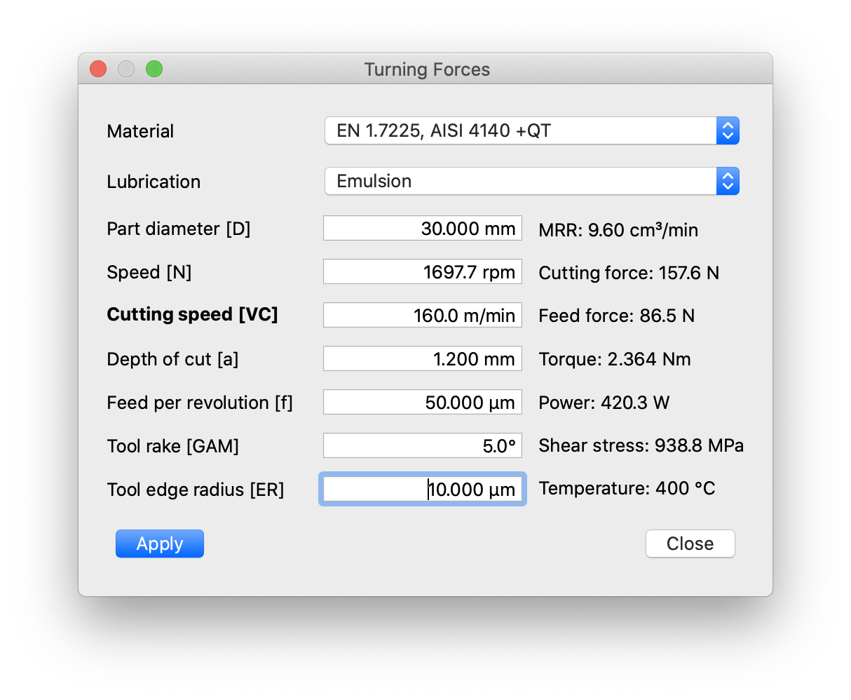 Turning calculator